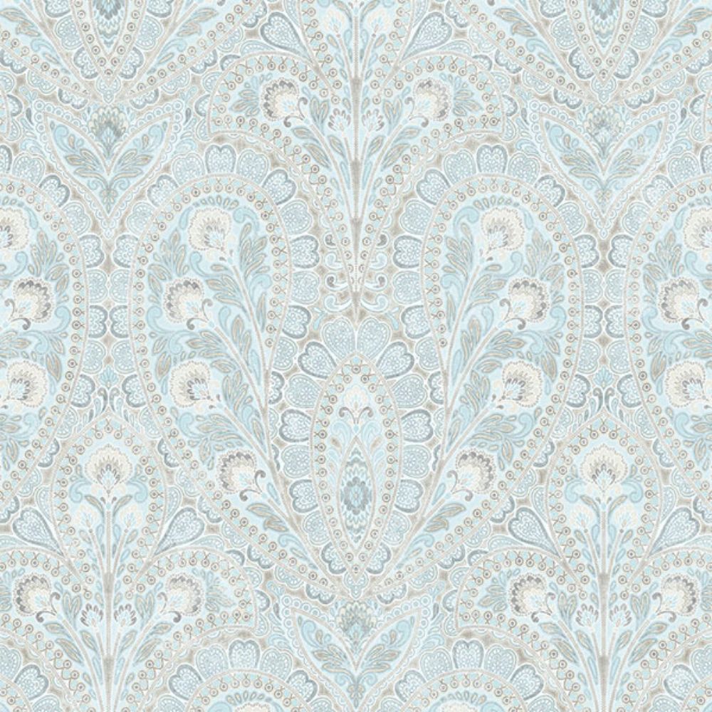 Patton Wallcoverings AF37728 Flourish (Abby Rose 4) Ornamental Wallpaper in Blues & Greys 